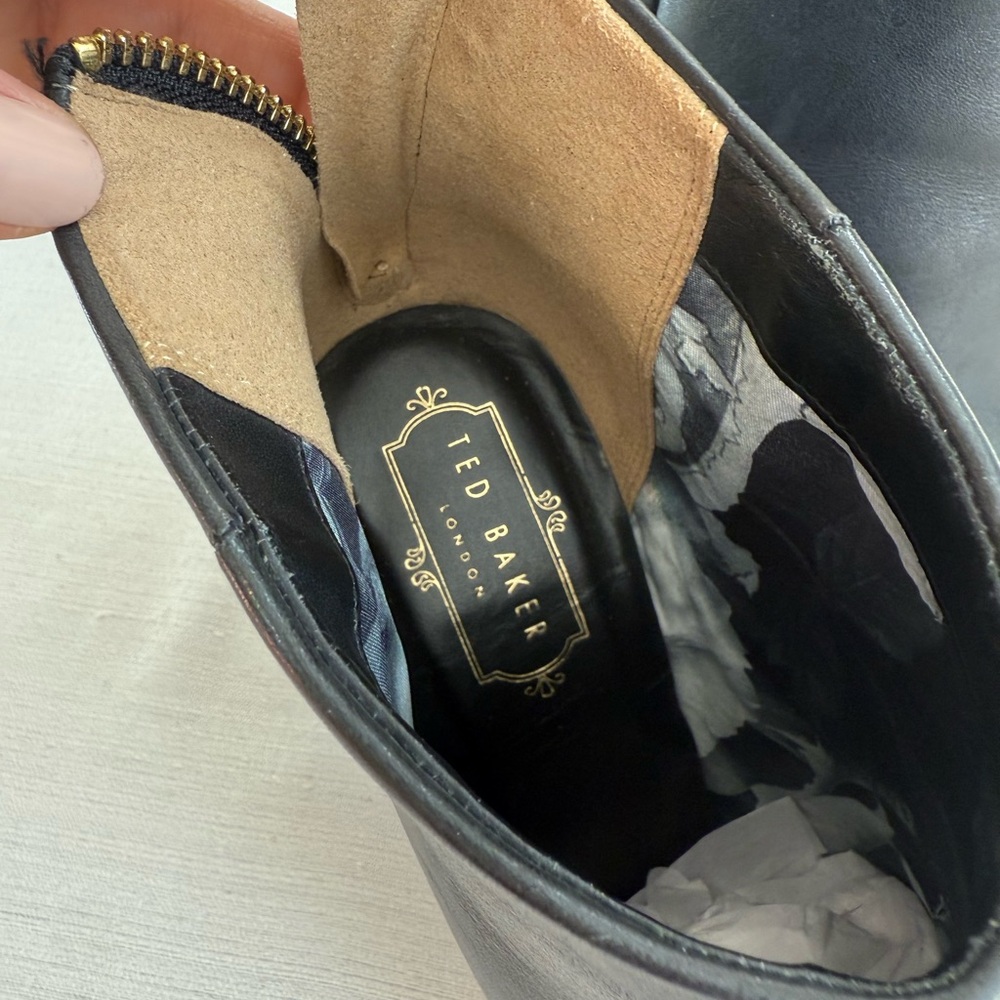 Ted Baker Black Leather Ankle Booties with Brown Heel - Picture 10 of 13